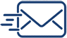 An envelope is shown with four lines intersecting its left-side, indicating speed