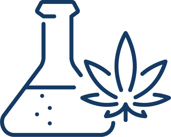 Scientific beaker with cannabis leaf 